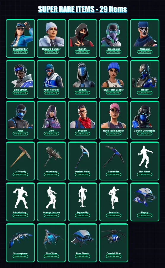 [PC/XBOX] | Cloud Striker | Blizzard Bomber | IKONIK | Breakpoint | Warpaint | 71 skin | 55 pickaxe | 70 emote | 64 glider | Lv924