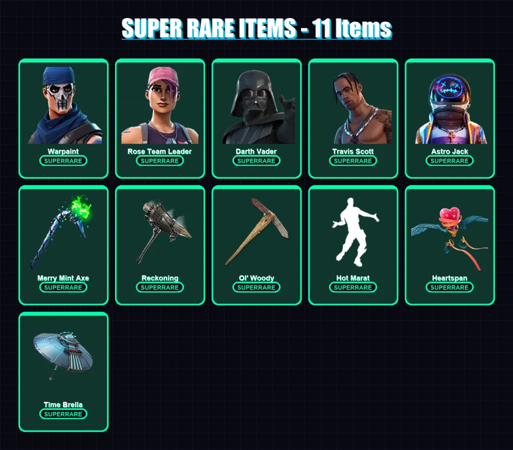 [PC/XBOX/PSN] | Warpaint | Rose Team Leader | Darth Vader | Travis Scott | Astro Jack | 296 skin | 334 pickaxe | 295 emote | 273 glider | Lv4670