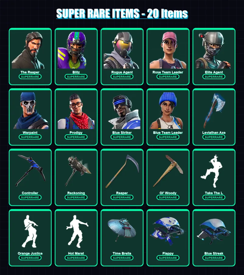 [PS4/PS5/XBOX/PC] | The Reaper | Blitz | Rogue Agent | Rose Team Leader | Elite Agent | 117 skin | 102 pickaxe | 117 emote | 95 glider | Lv1526