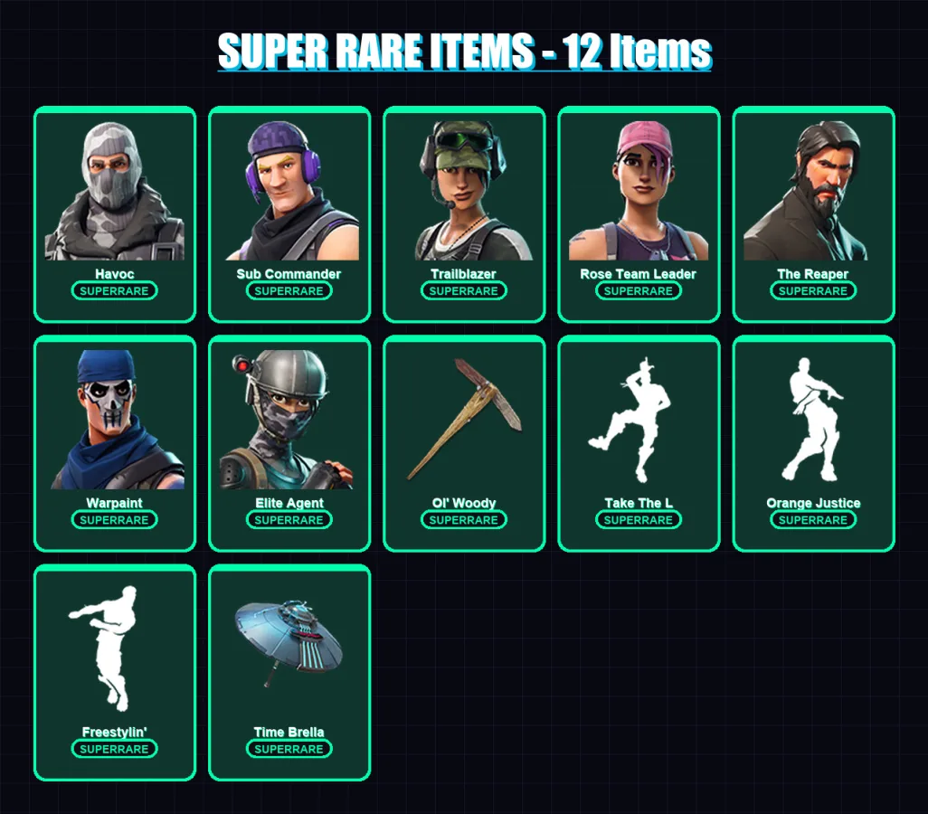 [PS4/PS5/XBOX/PC] | Havoc | Sub Commander | Trailblazer | Rose Team Leader | The Reaper | 99 skin | 126 pickaxe | 101 emote | 113 glider | Lv1514