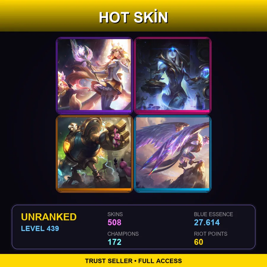 EUW | Lv439 | Unranked | 508 Skin | 172 Champ — LoL account