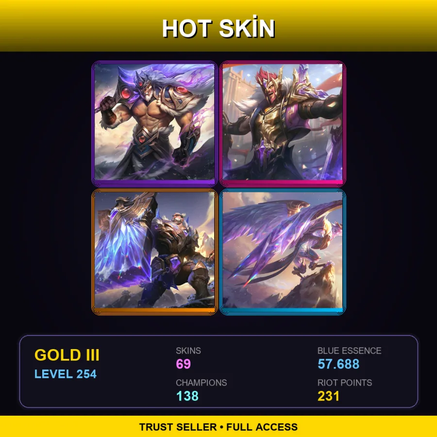 EUW | Lv254 | Gold III | 69 Skin | 138 Champ — LoL account