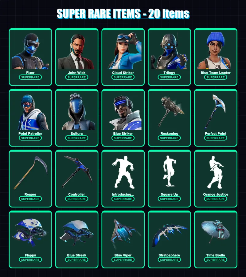 [PS4/PS5/XBOX/PC] | Fixer | John Wick | Cloud Striker | Trilogy | Blue Team Leader | 164 skin | 224 pickaxe | 185 emote | 168 glider | Lv2810