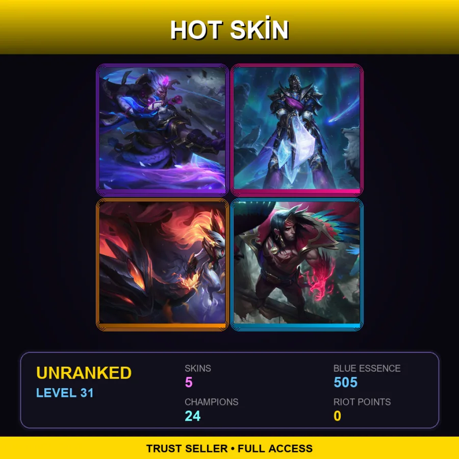 NA | Lv31 | Unranked | 5 Skin | 24 Champ — LoL account