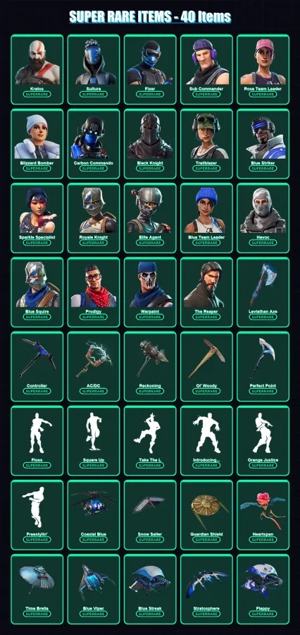 [PS4/PS5/XBOX/PC] | Kratos | Sultura | Fixer | Sub Commander | Rose Team Leader | 117 skin | 109 pickaxe | 116 emote | 106 glider | Lv1003