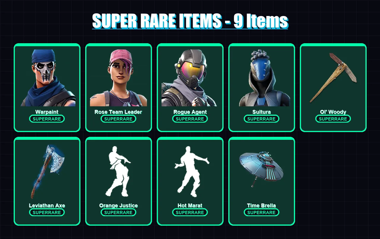 [PC/XBOX/PSN] | Warpaint | Rose Team Leader | Rogue Agent | Sultura | Molten Valkyrie | 55 skin | 68 pickaxe | 87 emote | 71 glider | Lv1015