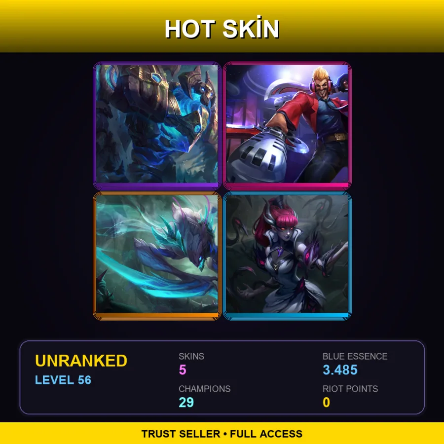 LAN | Lv56 | Unranked | 5 Skin | 29 Champ — LoL account