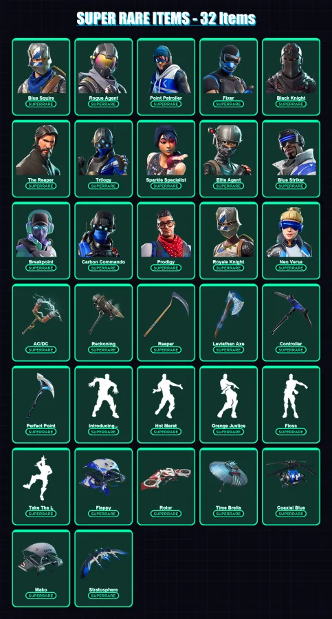 [SWITCH/XBOX/PC] | Blue Squire | Rogue Agent | Point Patroller | Fixer | Black Knight | 192 skin | 165 pickaxe | 148 emote | 150 glider | Lv2078