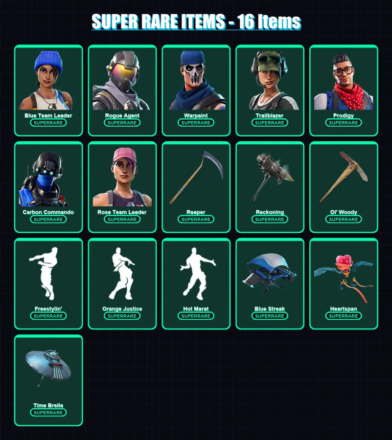 [PS4/PS5/PC] | Blue Team Leader | Rogue Agent | Warpaint | Trailblazer | Prodigy | 75 skin | 84 pickaxe | 81 emote | 87 glider | Lv1280