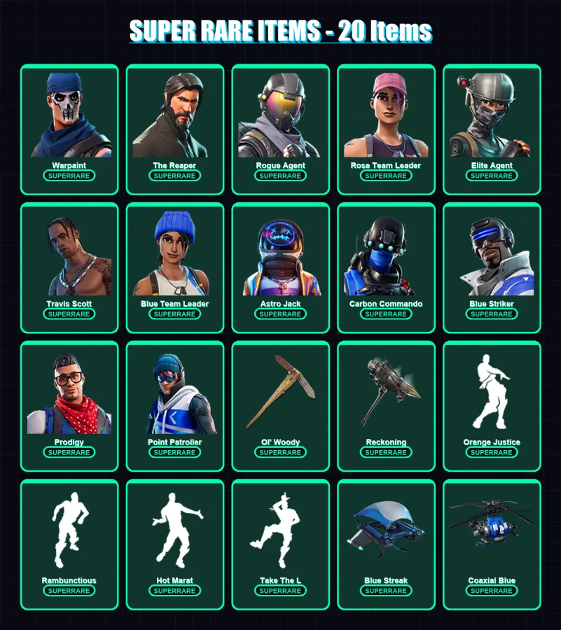 [PC/XBOX/PSN] | Warpaint | The Reaper | Rogue Agent | Rose Team Leader | Elite Agent | 129 skin | 143 pickaxe | 130 emote | 144 glider | Lv2009