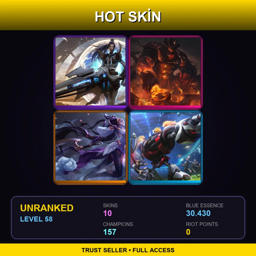 SG | Pulsefire Caitlyn | High Noon Darius | Lunar Goddess Diana | Zenith Games Blitzcrank | 10 Skin | 157 Champ | Lv58