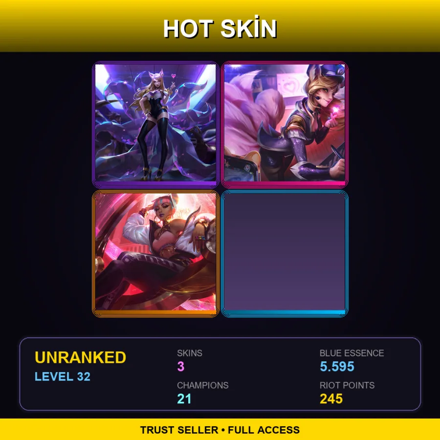 EUW | Lv32 | Unranked | 3 Skin | 21 Champ