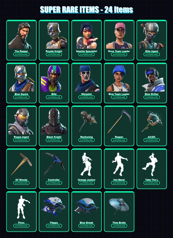 [PC/XBOX] | The Reaper | Royale Knight | Sparkle Specialist | Rose Team Leader | Elite Agent | 114 skin | 96 pickaxe | 83 emote | 91 glider | Lv1356