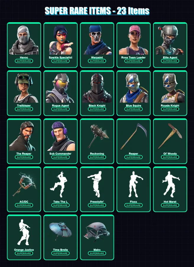 [PC/XBOX/PSN] | Havoc | Sparkle Specialist | Warpaint | Rose Team Leader | Elite Agent | 148 skin | 140 pickaxe | 108 emote | 103 glider | Lv1713