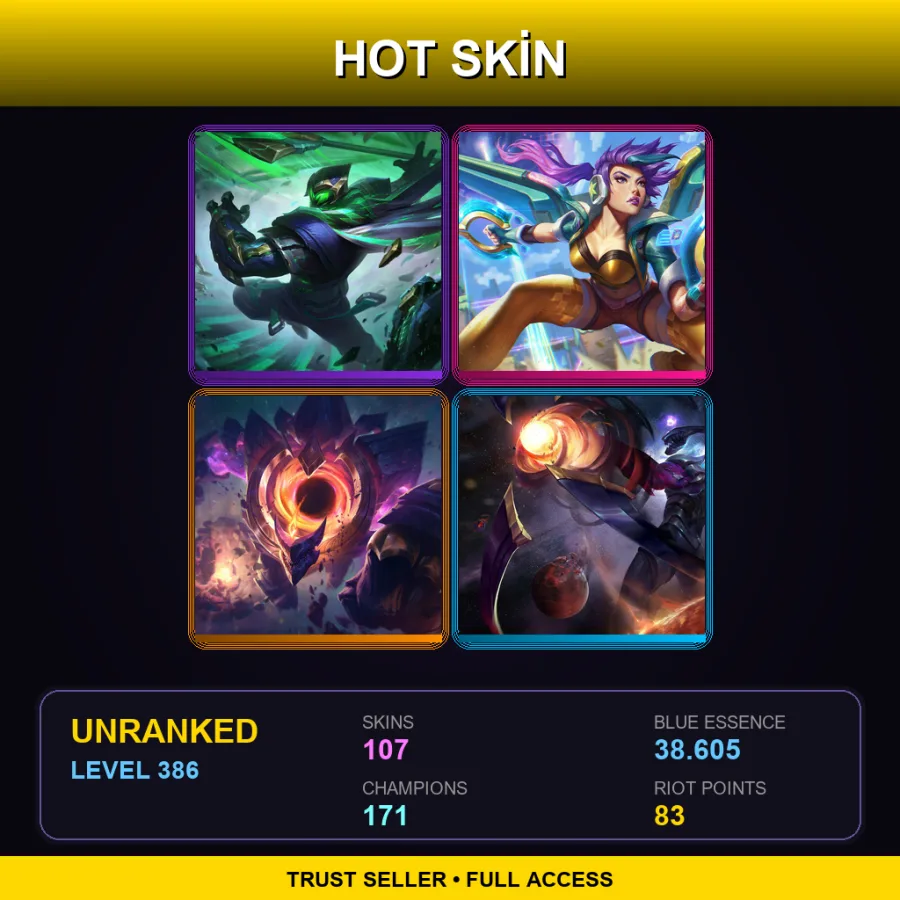 EUW | Lv386 | Unranked | 107 Skin | 171 Champ — LoL account