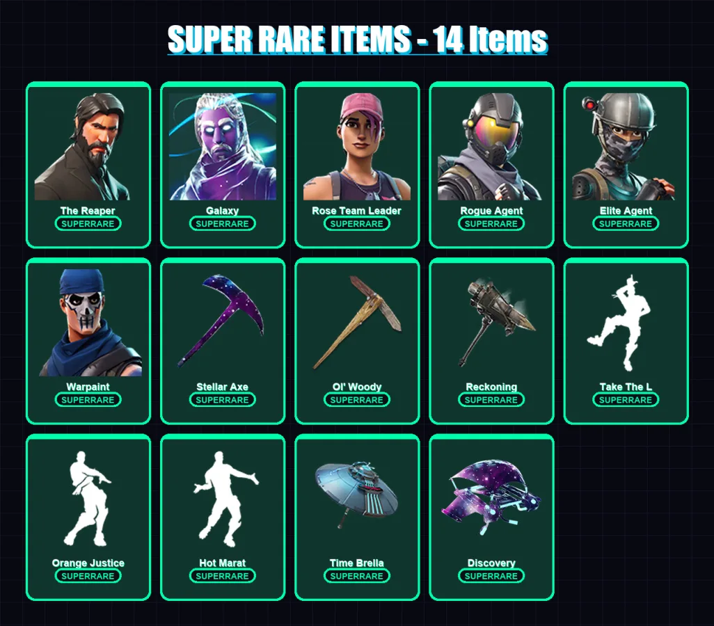 [PC/PSN] | The Reaper | Galaxy | Rose Team Leader | Rogue Agent | Elite Agent | 176 skin | 143 pickaxe | 139 emote | 136 glider | Lv1606