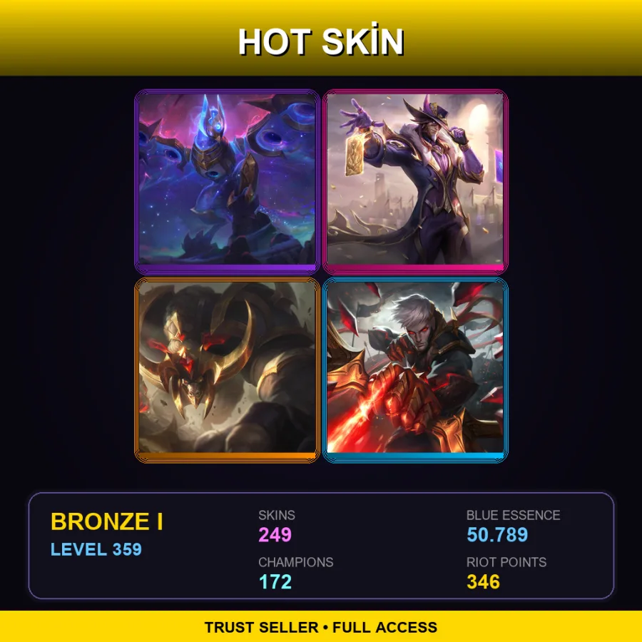EUW | Lv359 | Bronze I | 249 Skin | 172 Champ — LoL account