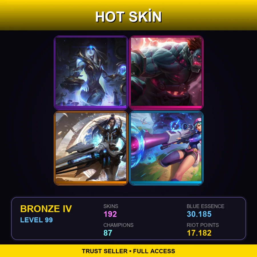 EUW | Lv99 | Bronze IV | 192 Skin | 87 Champ