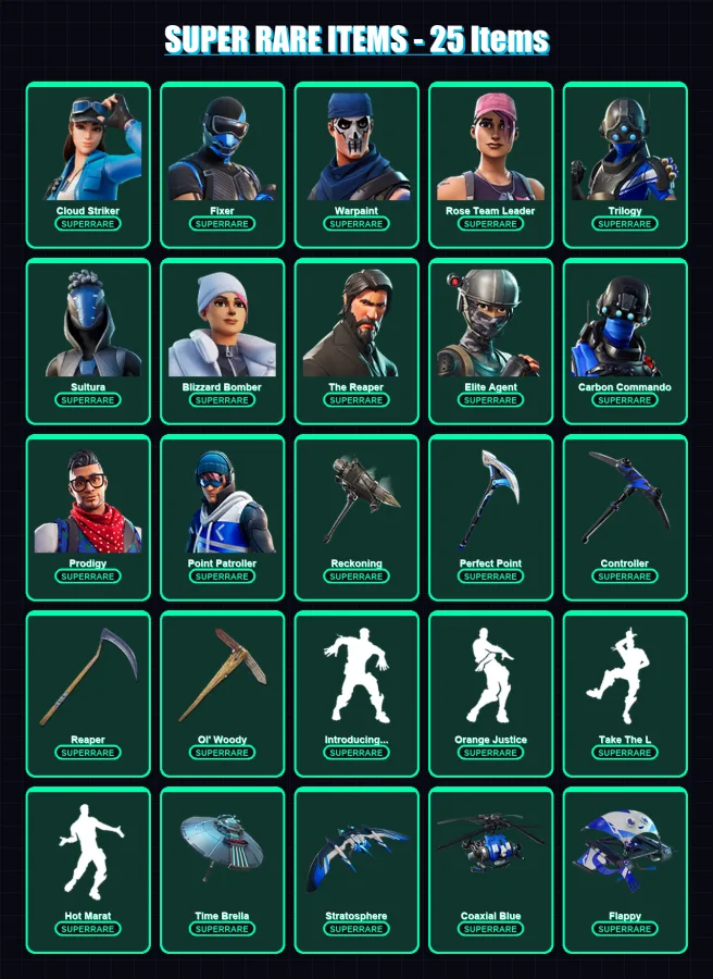 [PS4/PS5/XBOX/PC] | Cloud Striker | Fixer | Warpaint | Rose Team Leader | Trilogy | 112 skin | 147 pickaxe | 154 emote | 152 glider | Lv2077