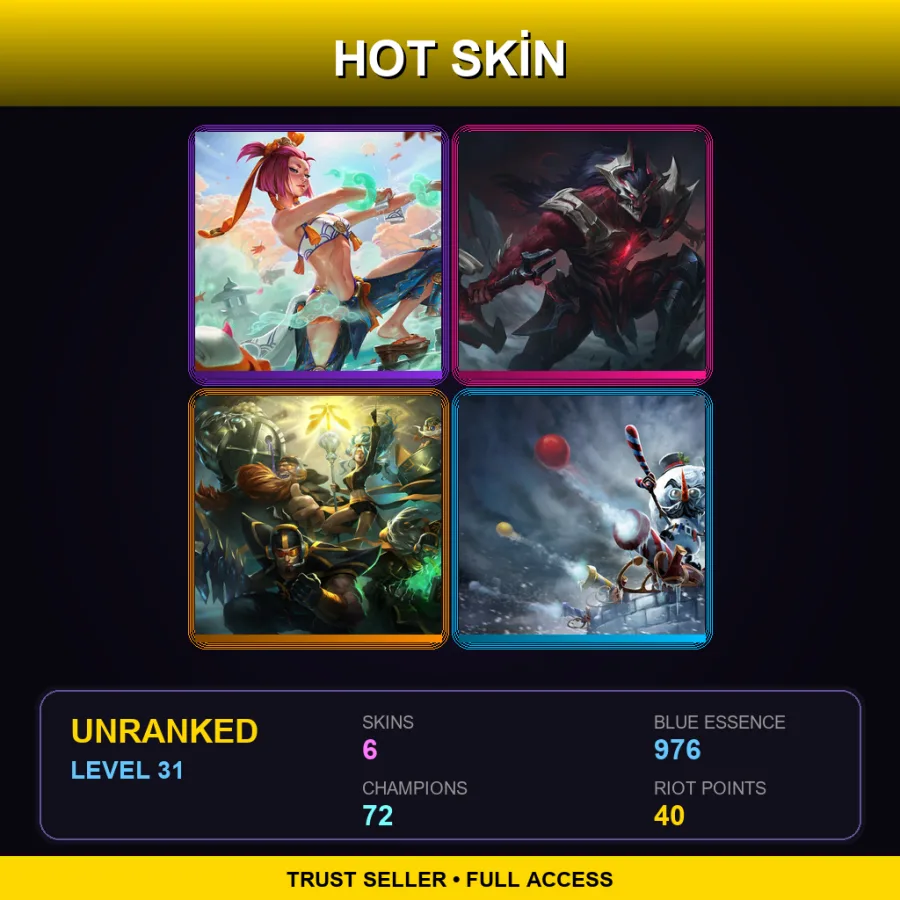 EUW | Lv31 | Unranked | 6 Skin | 72 Champ — LoL account