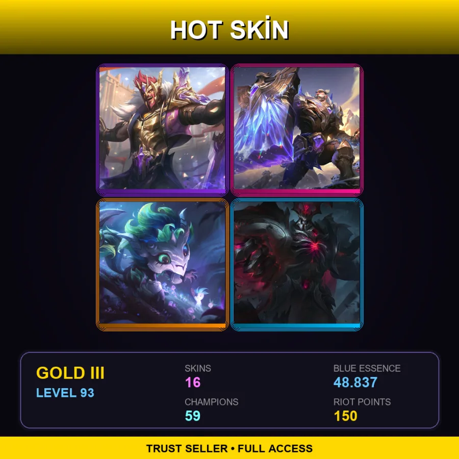 EUW | Lv93 | Gold III | 16 Skin | 59 Champ
