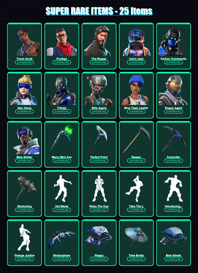 [PS4/PS5/XBOX/PC] | Travis Scott | Prodigy | The Reaper | Astro Jack | Carbon Commando | 136 skin | 120 pickaxe | 158 emote | 109 glider | Lv1627 — Fortnite account