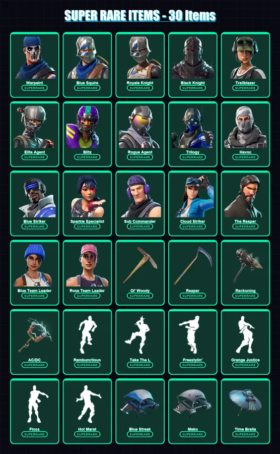 [PS4/PS5/XBOX/PC] | Warpaint | Blue Squire | Royale Knight | Black Knight | Trailblazer | 101 skin | 73 pickaxe | 77 emote | 69 glider | Lv861