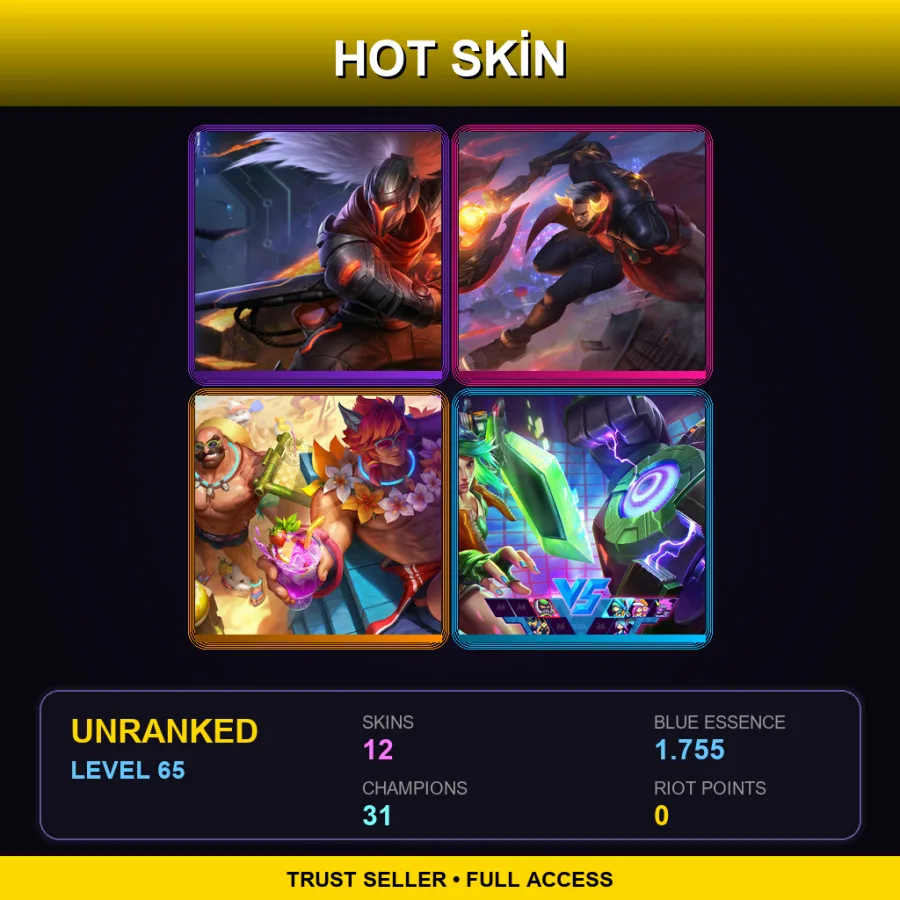 EUW | Lv65 | Unranked | 12 Skin | 31 Champ — LoL account