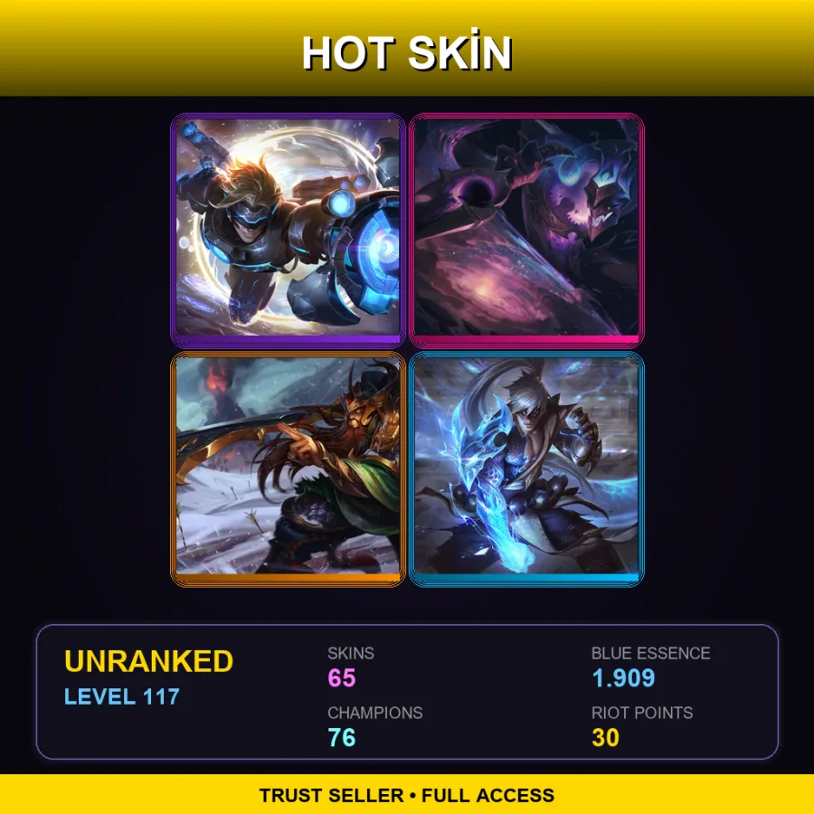 BR | Pulsefire Ezreal | Dark Star Shaco | Warring Kingdoms Tryndamere | Storm Dragon Lee Sin | 65 Skin | 76 Champ | Lv117