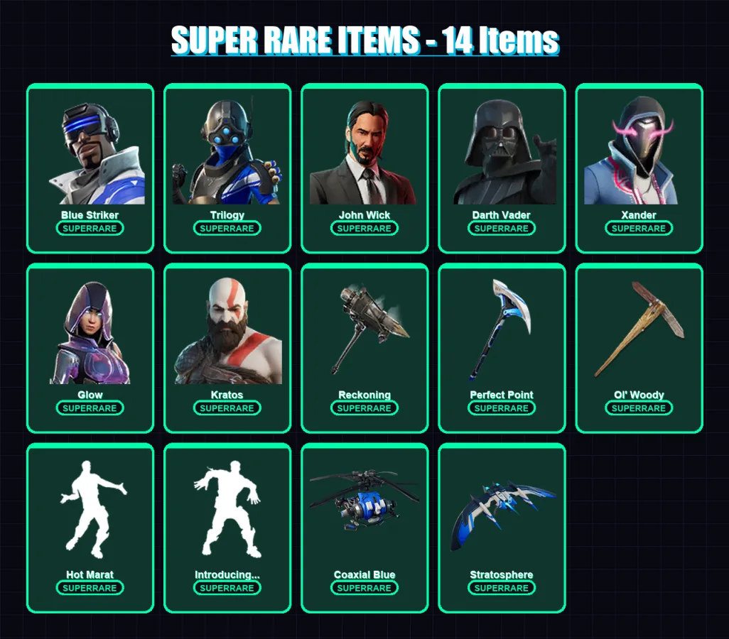 [PS4/PS5/XBOX/PC] | Blue Striker | Trilogy | John Wick | Darth Vader | Xander | 192 skin | 181 pickaxe | 144 emote | 173 glider | Lv2537 — Fortnite account