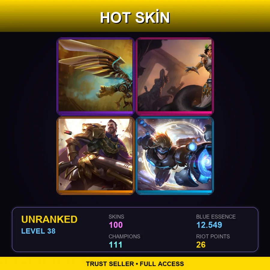 EUNE | Lv38 | Unranked | 100 Skin | 111 Champ — LoL account