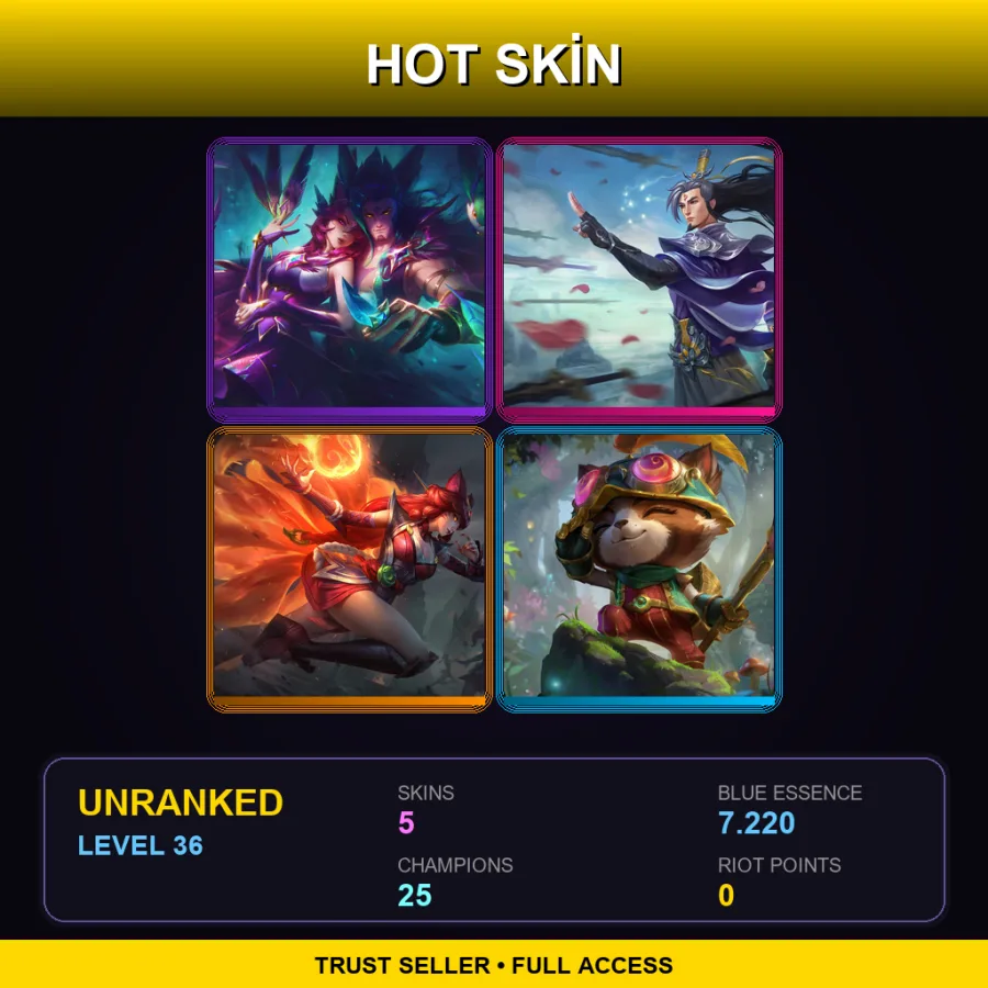 EUW | Lv36 | Unranked | 5 Skin | 25 Champ — LoL account