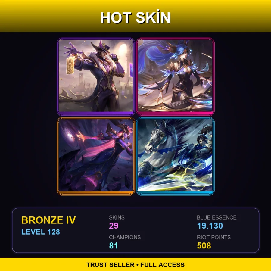 EUW | Lv128 | Bronze IV | 29 Skin | 81 Champ — LoL account