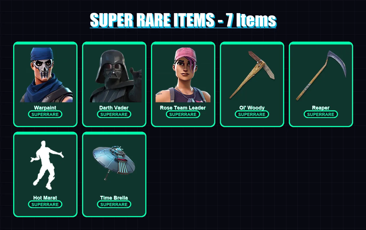 [PC] | Warpaint | Darth Vader | Rose Team Leader | Ronin | Blaze | 158 skin | 182 pickaxe | 165 emote | 140 glider | Lv2228 — Fortnite account