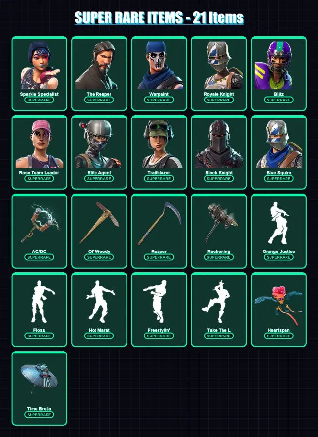 [PC/PSN] | Sparkle Specialist | The Reaper | Warpaint | Royale Knight | Blitz | 197 skin | 202 pickaxe | 161 emote | 162 glider | Lv2994