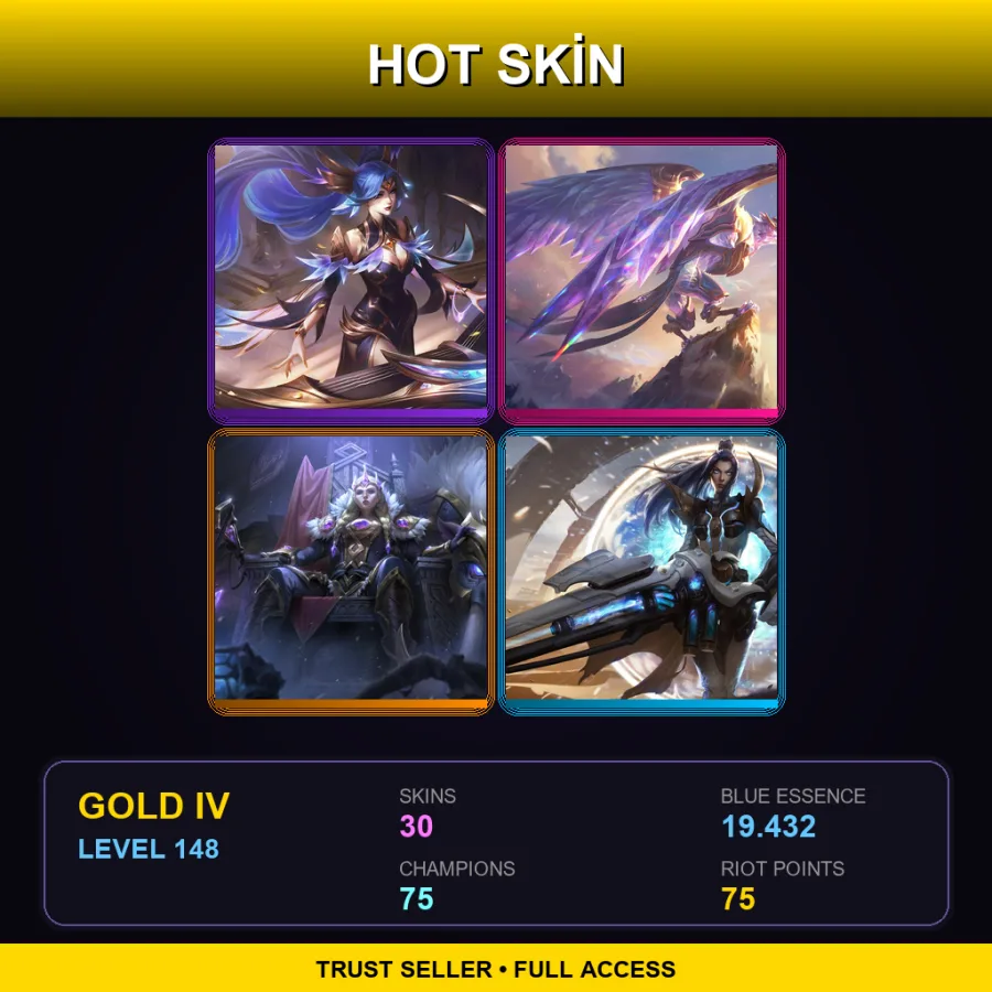 LAN | Lv148 | Gold IV | 30 Skin | 75 Champ — LoL account