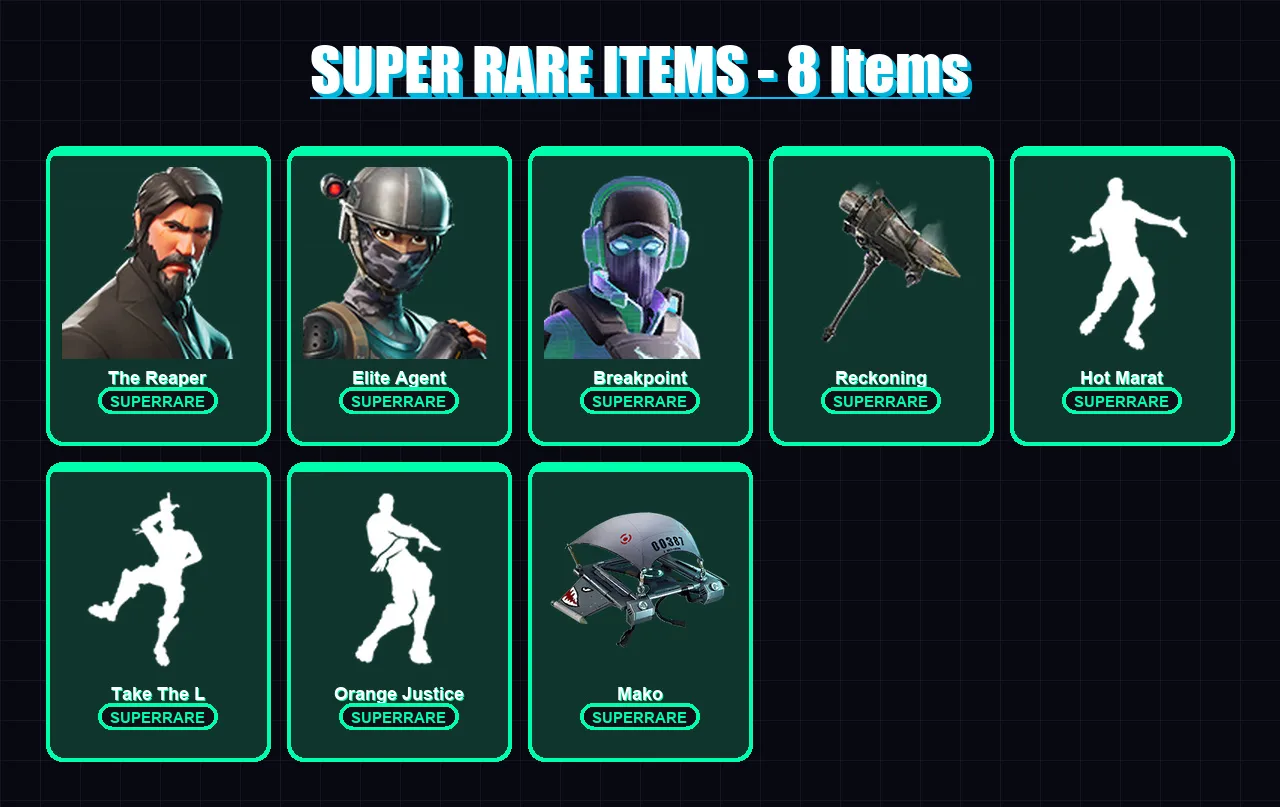 [PC/XBOX/PSN] | The Reaper | Elite Agent | Breakpoint | Predator | Menace | 134 skin | 107 pickaxe | 122 emote | 104 glider | Lv1640