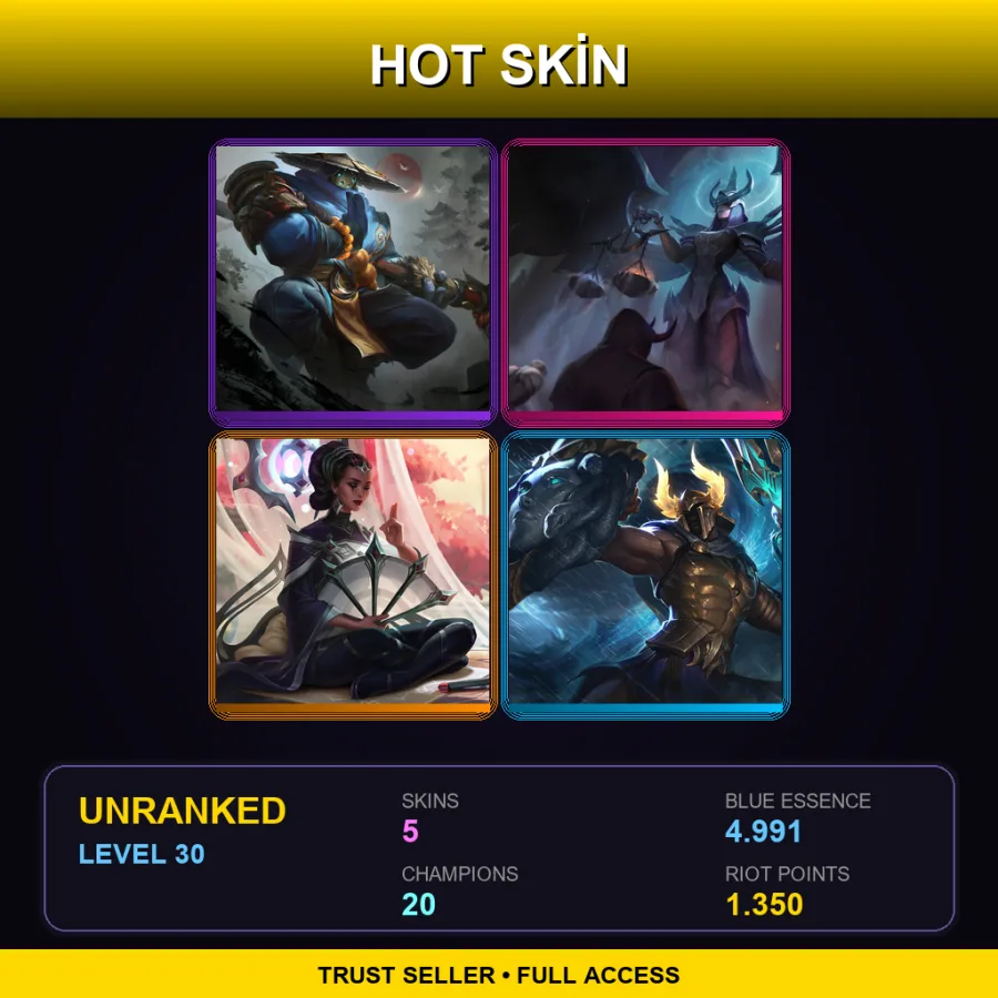 EUNE | Temple Jax | Judgment Kayle | Traditional Karma | Perseus Pantheon | 5 Skin | 20 Champ | Lv30