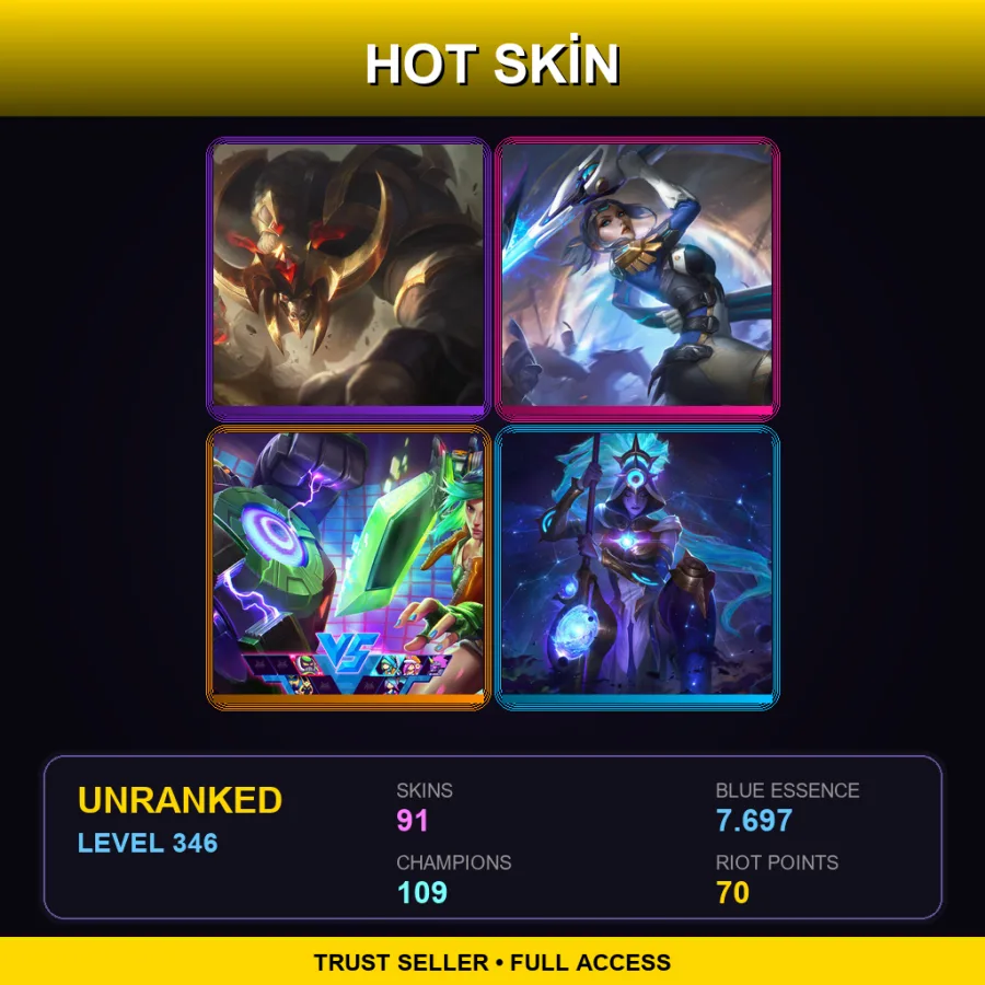 NA | Lv346 | Unranked | 91 Skin | 109 Champ
