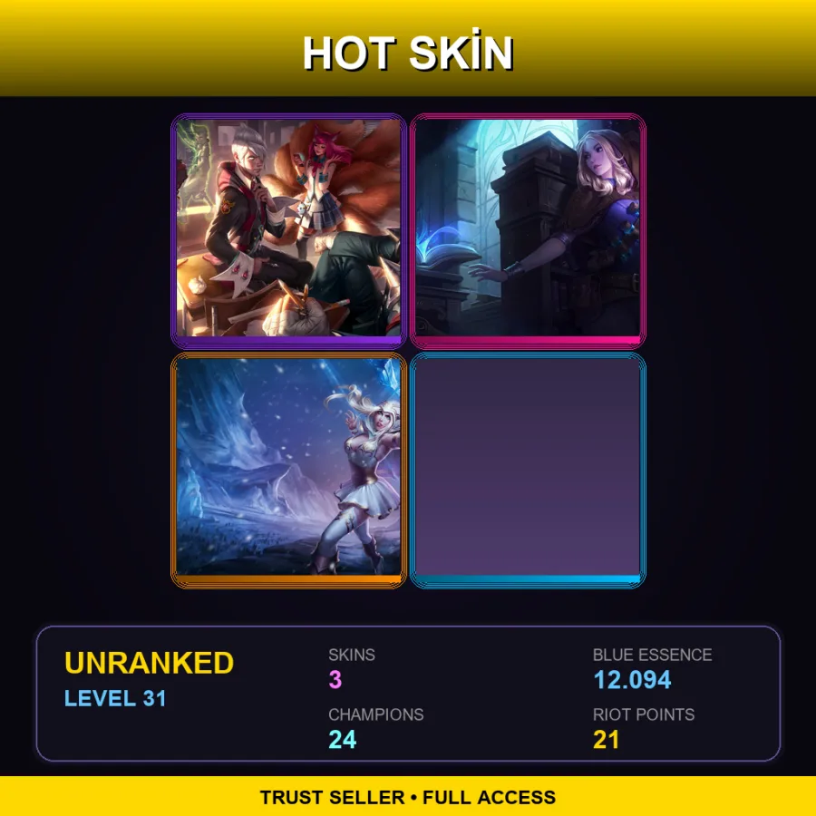 BR | Academy Ahri | Spellthief Lux | Freljord Ashe | 3 Skin | 24 Champ | Lv31