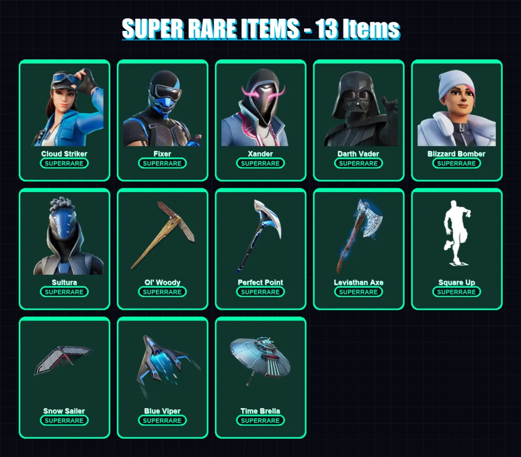 [PS4/PS5/XBOX/PC] | Cloud Striker | Fixer | Xander | Darth Vader | Blizzard Bomber | 260 skin | 288 pickaxe | 192 emote | 191 glider | Lv3498