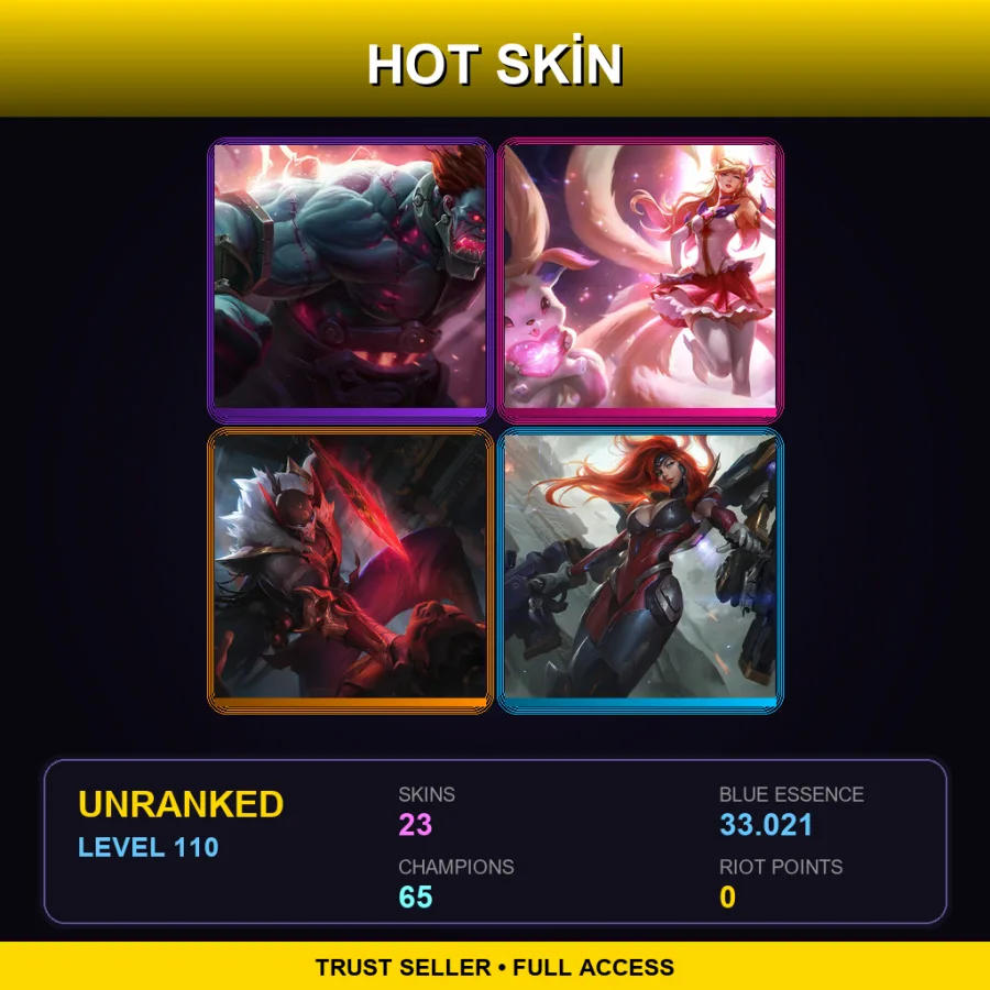 LAN | Lv110 | Unranked | 23 Skin | 65 Champ — Secret Agent Xin Zhao