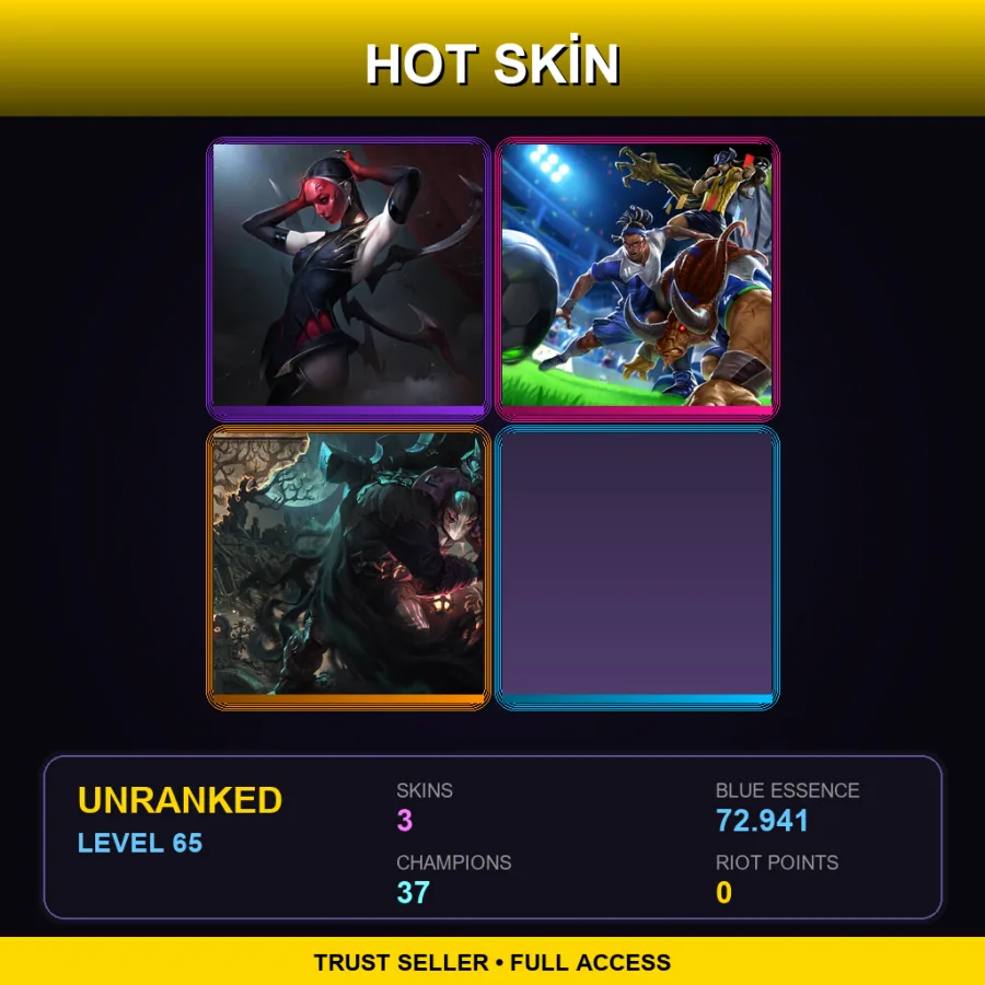 LAS | Lv65 | Unranked | 3 Skin | 37 Champ — LoL account