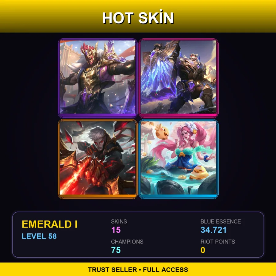 EUW | Lv58 | Emerald I | 15 Skin | 75 Champ