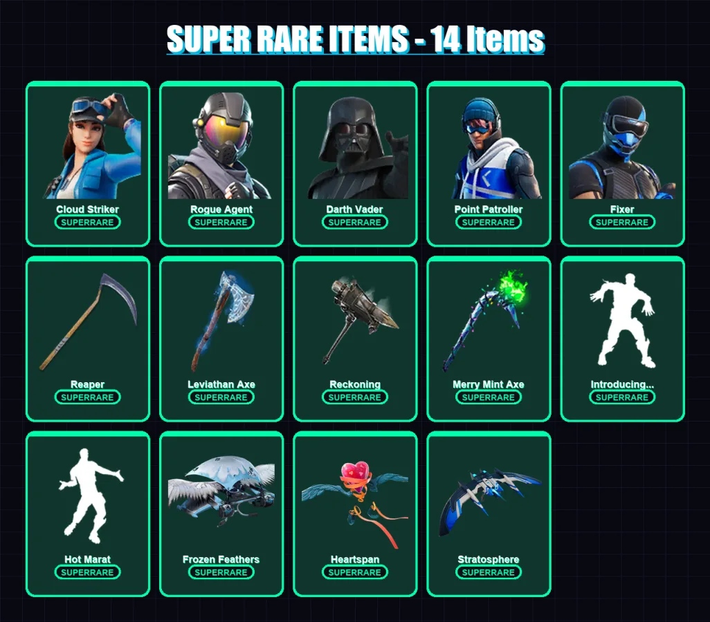 [PC] | Cloud Striker | Rogue Agent | Darth Vader | Point Patroller | Fixer | 217 skin | 200 pickaxe | 174 emote | 148 glider | Lv2703