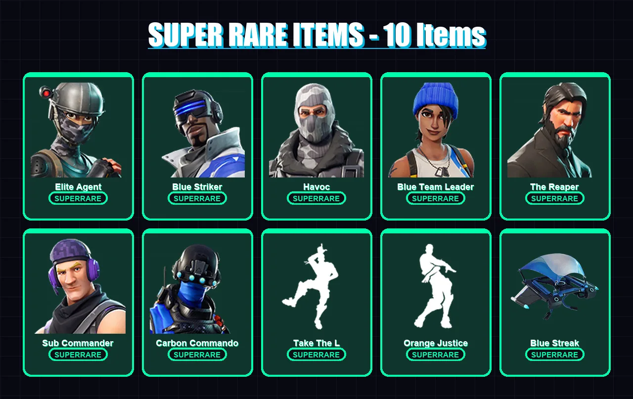 [PS4/PS5/XBOX/PC] | Elite Agent | Blue Striker | Havoc | Blue Team Leader | The Reaper | 22 skin | 21 pickaxe | 25 emote | 21 glider | Lv376