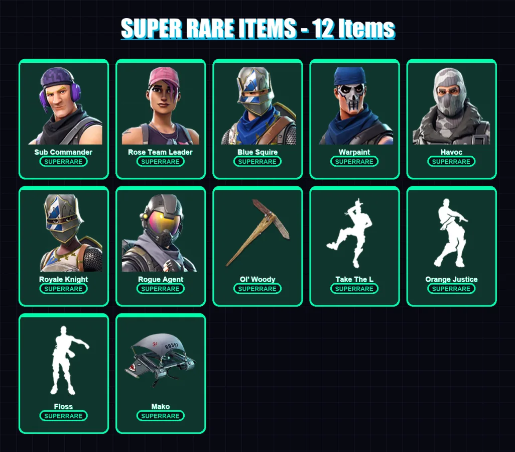 [PC/PSN] | Sub Commander | Rose Team Leader | Blue Squire | Warpaint | Havoc | 18 skin | 13 pickaxe | 15 emote | 17 glider | Lv235