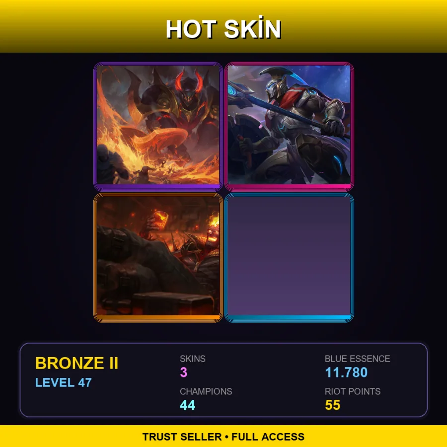 EUNE | Infernal Mordekaiser | Full Metal Pantheon | Vandal Brand | 3 Skin | 44 Champ | Bronze II | Lv47
