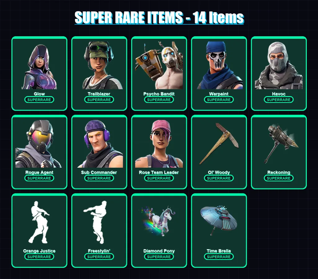 [PC] | Glow | Trailblazer | Psycho Bandit | Warpaint | Havoc | 67 skin | 55 pickaxe | 60 emote | 59 glider | Lv676