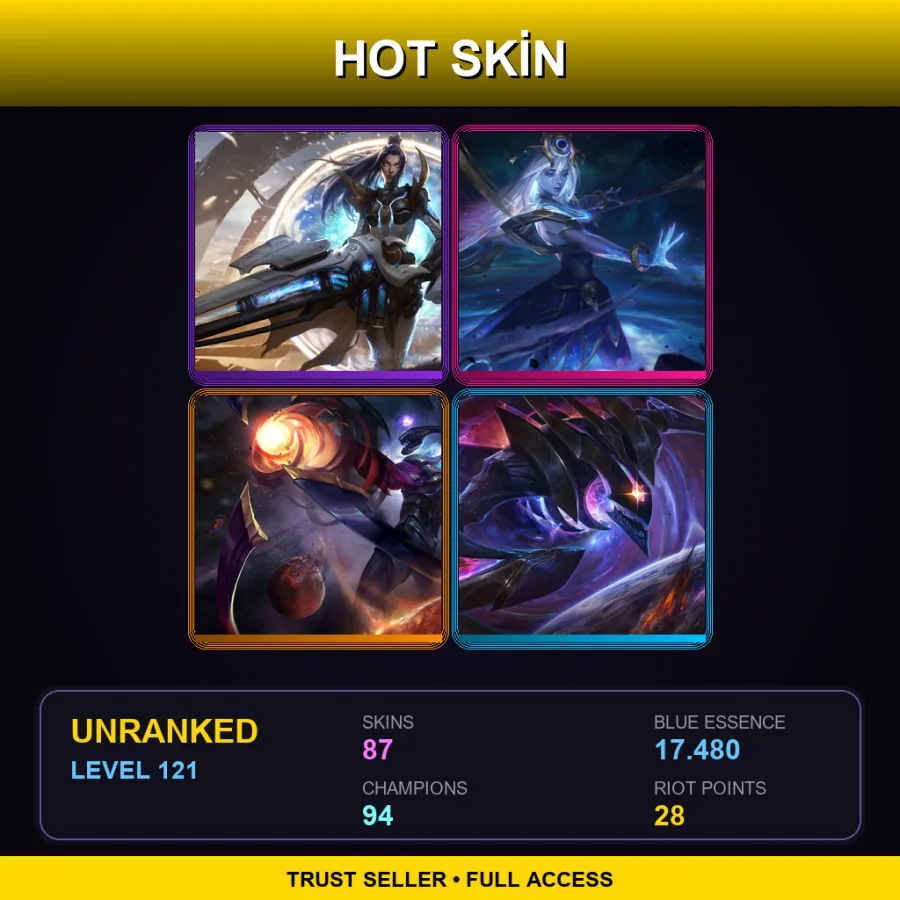 JP | Lv121 | Unranked | 87 Skin | 94 Champ — LoL account